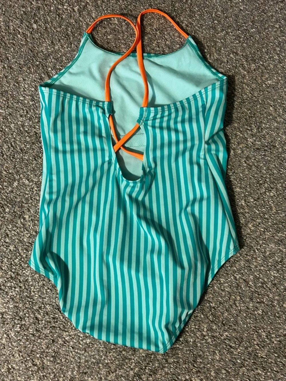 Cat & Jack Girls' Teal Stripe Pineapple One-Piece Swimsuit with Orange Straps